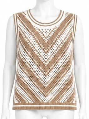 GAP Cream & Brown Knit Chevron Sweater Tank size XXL
